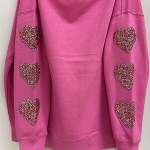 goodie two sleeves Glitter Heart Embellished Pink Women's Sweatshirt